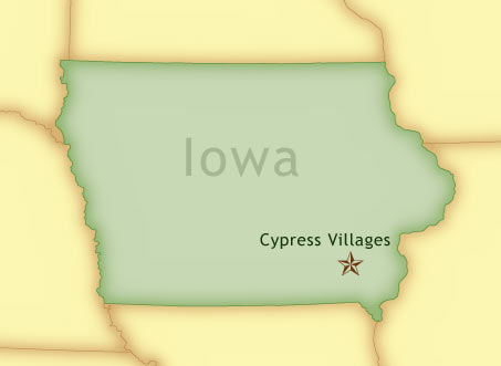 Map of Iowa showing location of Cypress Villages